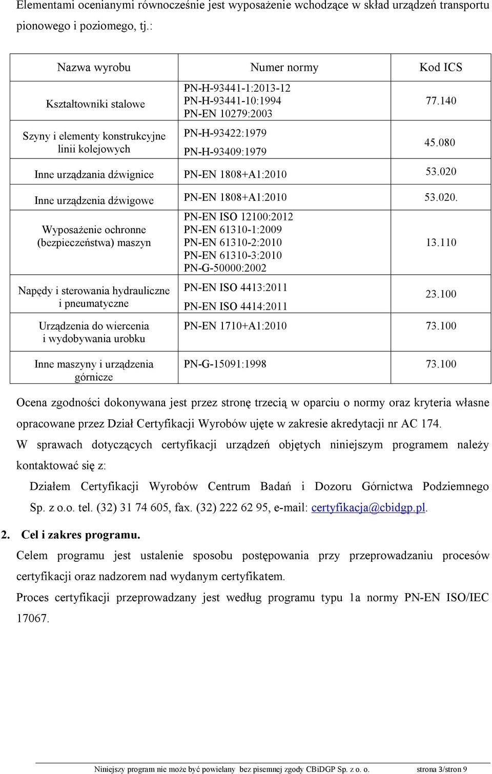 140 45.080 Inne urządzania dźwignice PN-EN 1808+A1:2010 53.020 