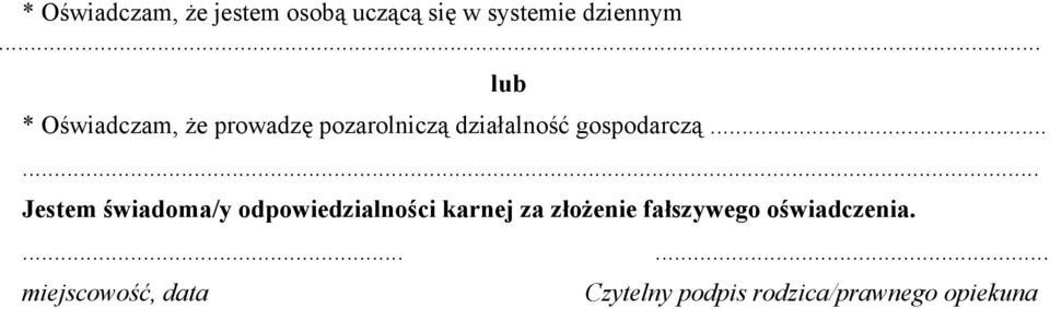 ..... Jestem świadoma/y odpowiedzialności karnej za złożenie