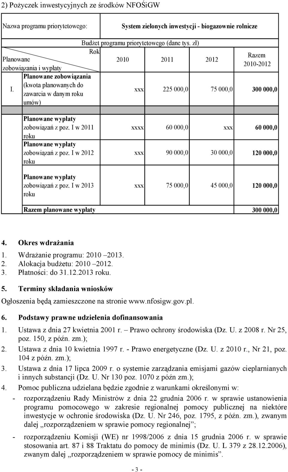 I w 2011 zobowiązań z poz. I w 2012 zobowiązań z poz. I w 2013 Razem planowane wypłaty xxxx 60 000,0 xxx 60 000,0 xxx 90 000,0 30 000,0 120 000,0 xxx 75 000,0 45 000,0 120 000,0 300 000,0 4.