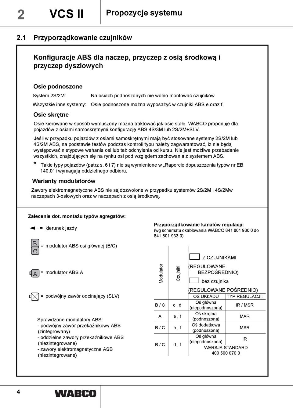 można wyposażyć w zujniki S oraz. Osi skrętn Osi kirowan w sposób wymuszony można traktować jak osi stał. WO proponuj la pojazów z osiami samoskrętnymi koniguraję S 4S/3M lub 2S/2M+SV.