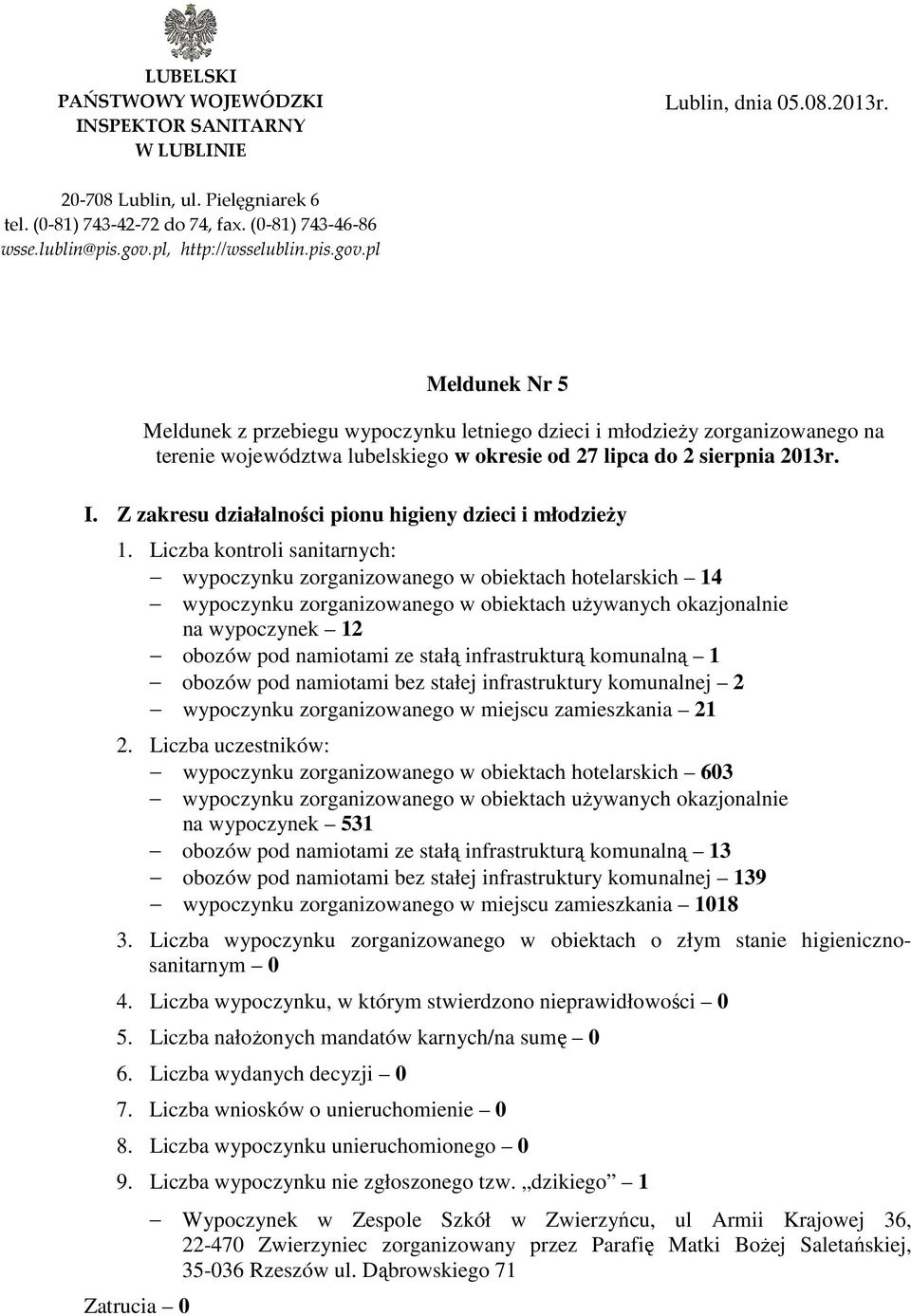 I. Z zakresu działalności pionu higieny dzieci i młodzieŝy 1.