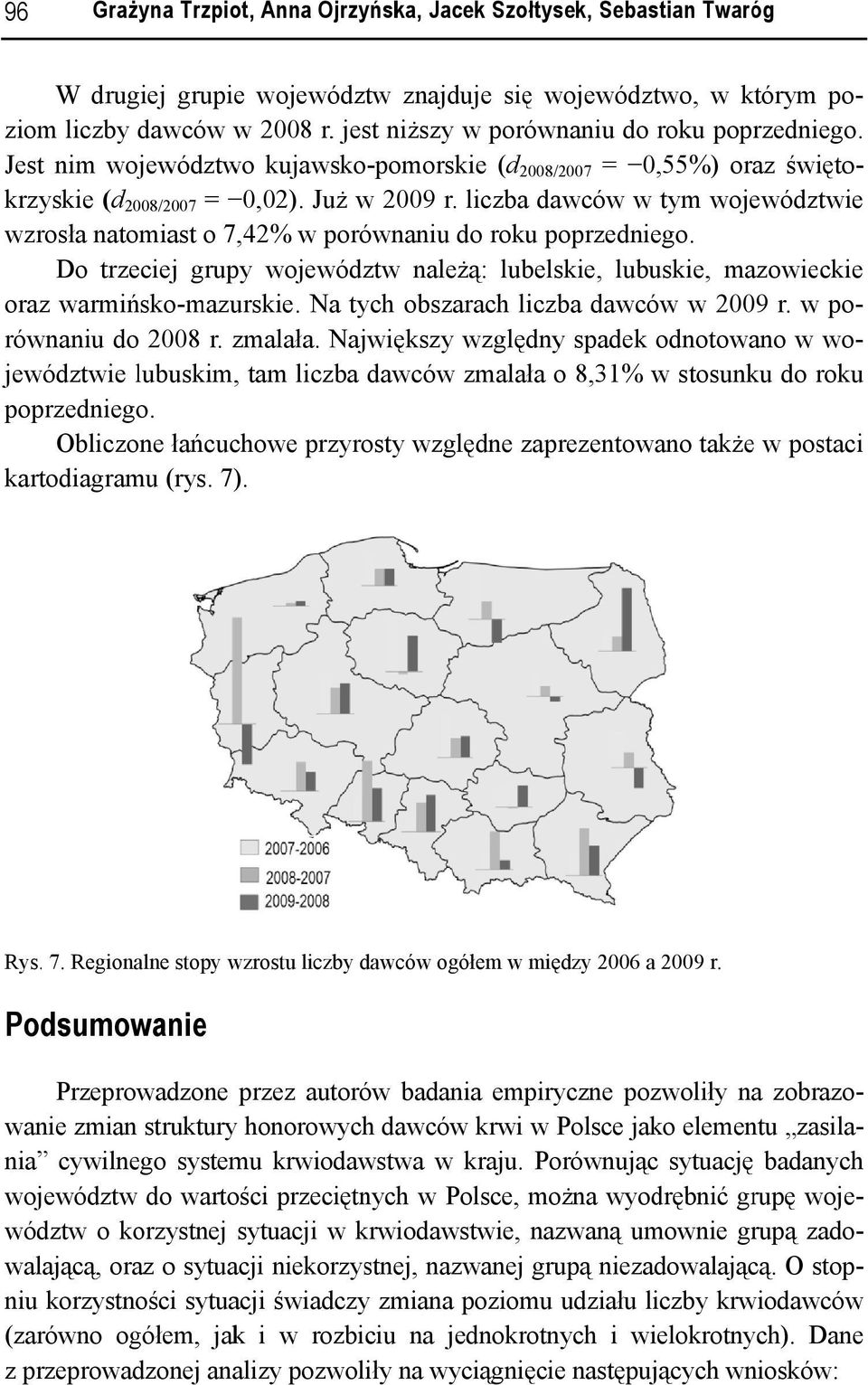 lczba dawców w tym województwe wzrosła natomast o 7,42% w porównanu do roku poprzednego. Do trzecej grup py województw należą: lubelske, lubuske, mazowecke oraz warmńsko-mazurske.