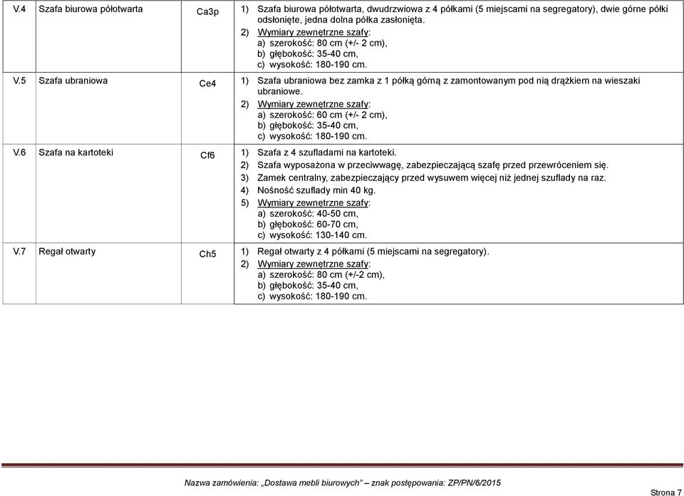 5 Szafa ubraniowa Ce4 1) Szafa ubraniowa bez zamka z 1 półką górną z zamontowanym pod nią drążkiem na wieszaki ubraniowe.