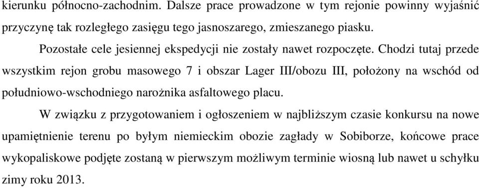 Chodzi tutaj przede wszystkim rejon grobu masowego 7 i obszar Lager III/obozu III, położony na wschód od południowo-wschodniego narożnika asfaltowego placu.