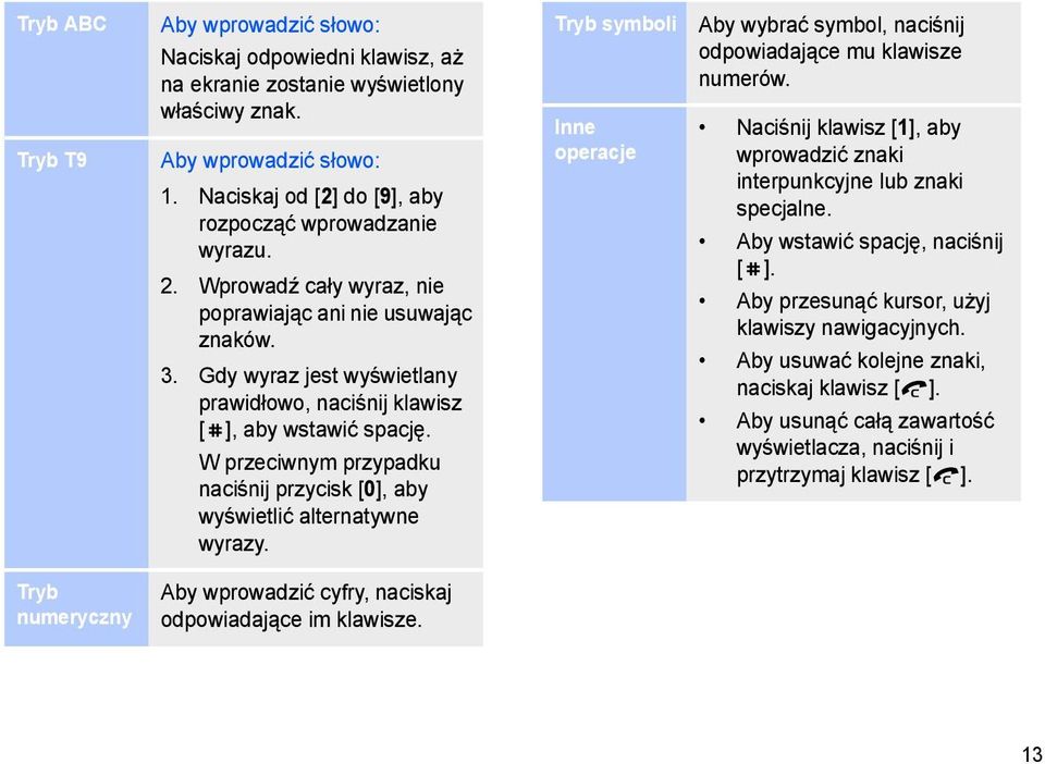 Gdy wyraz jest wyświetlany prawidłowo, naciśnij klawisz [ ], aby wstawić spację. W przeciwnym przypadku naciśnij przycisk [0], aby wyświetlić alternatywne wyrazy.