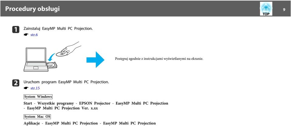 b Uruchom progrm EsyMP Multi PC Projection. s str.