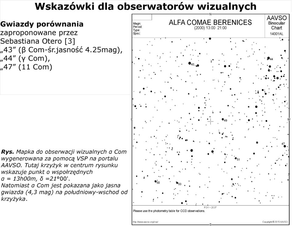 Mapka do obserwacji wizualnych α Com wygenerowana za pomocą VSP na portalu AAVSO.