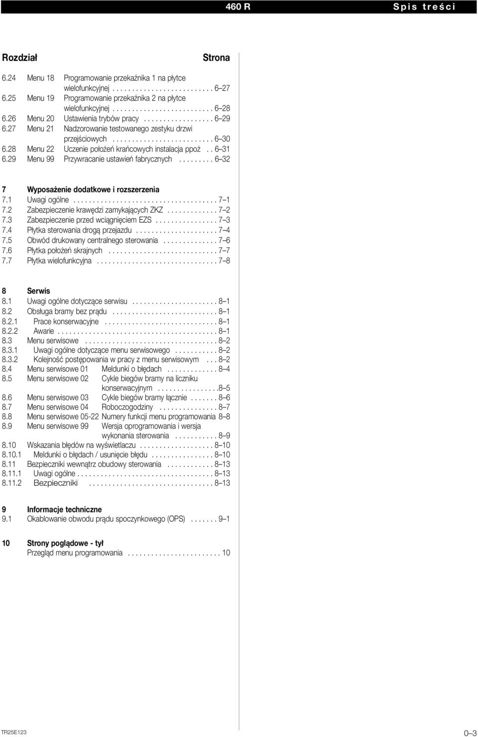 28 Menu 22 Uczenie położeń krańcowych instalacja ppoż.. 6 31 6.29 Menu 99 Przywracanie ustawień fabrycznych......... 6 32 7 Wyposażenie dodatkowe i rozszerzenia 7.1 Uwagi ogólne..................................... 7 1 7.