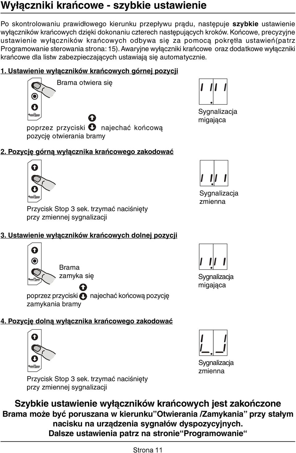 Awaryjne wyłączniki krańcowe oraz dodatkowe wyłączniki krańcowe dla listw zabezpieczających ustawiają się automatycznie. 1.