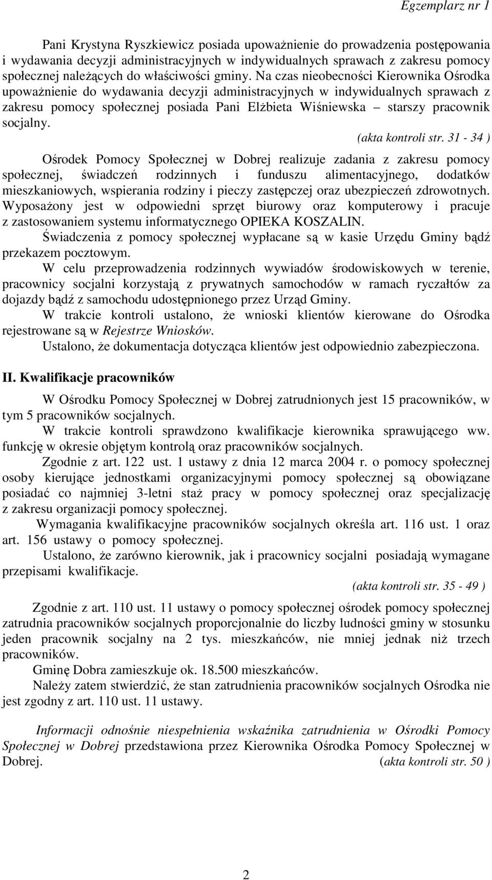 socjalny. (akta kontroli str.