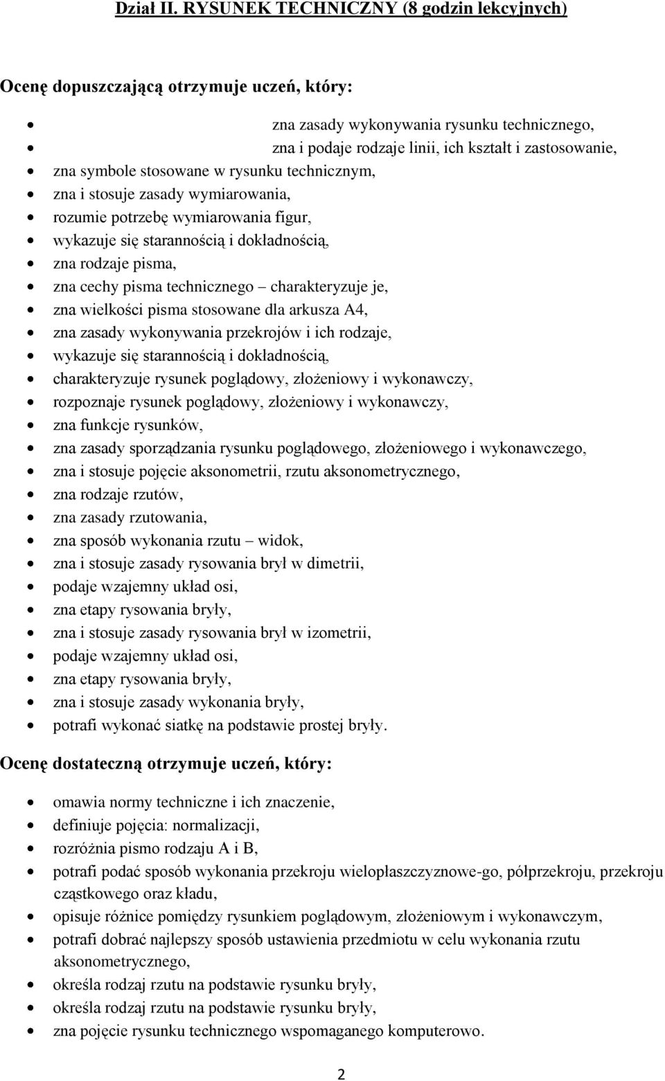 stosuje zasady wymiarowania, rozumie potrzebę wymiarowania figur, wykazuje się starannością i dokładnością, zna rodzaje pisma, zna cechy pisma technicznego charakteryzuje je, zna wielkości pisma