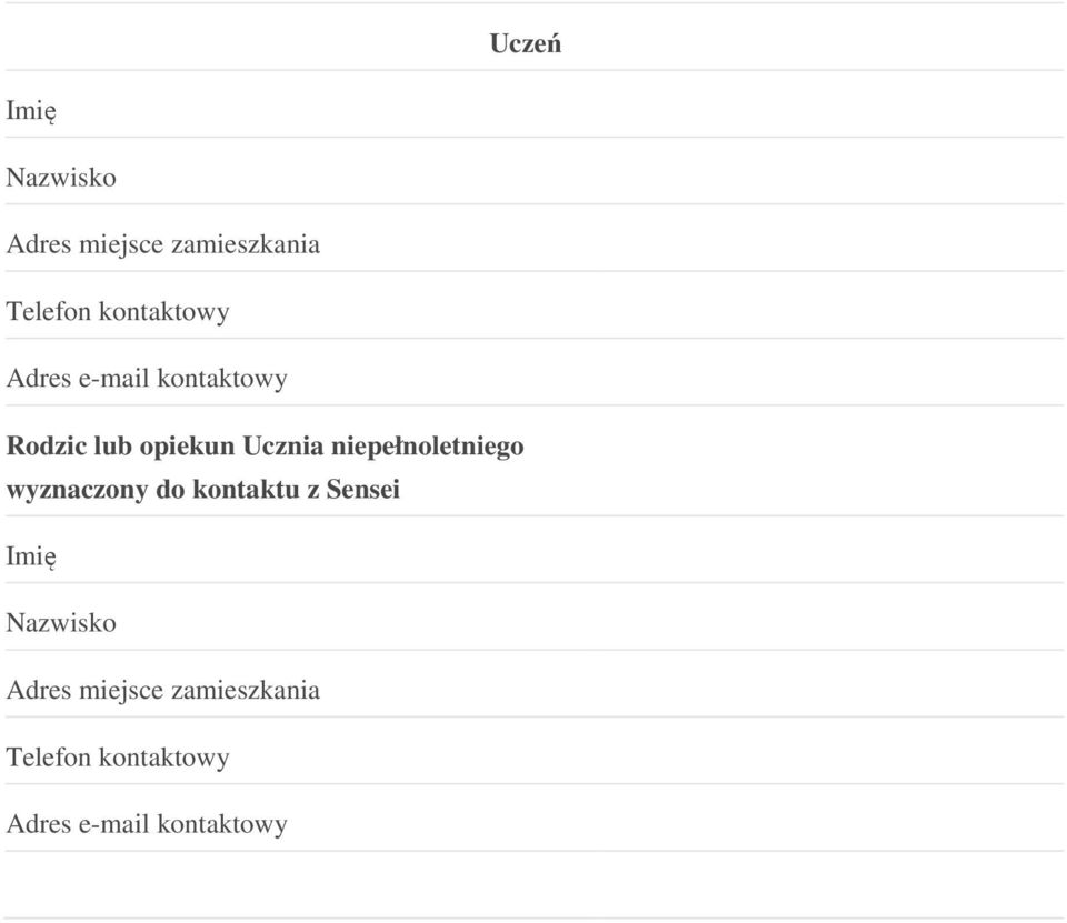 niepełnoletniego wyznaczony do kontaktu z Sensei Imię
