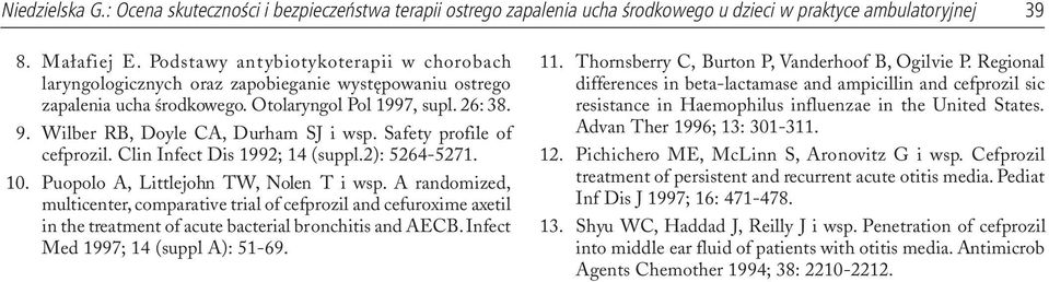Safety profile of cefprozil. Clin Infect Dis 1992; 14 (suppl.2): 5264-5271.. Puopolo A, Littlejohn TW, Nolen T i wsp.