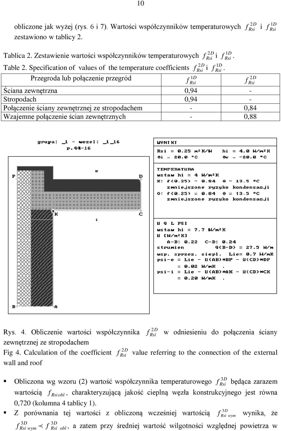 Ściana zewnętrzna 0,94 - Stropodach 0,94 - Połączenie ściany zewnętrznej ze stropodachem - 0,84 Wzajemne połączenie ścian zewnętrznych - 0,88 f 1. Rys. 4.