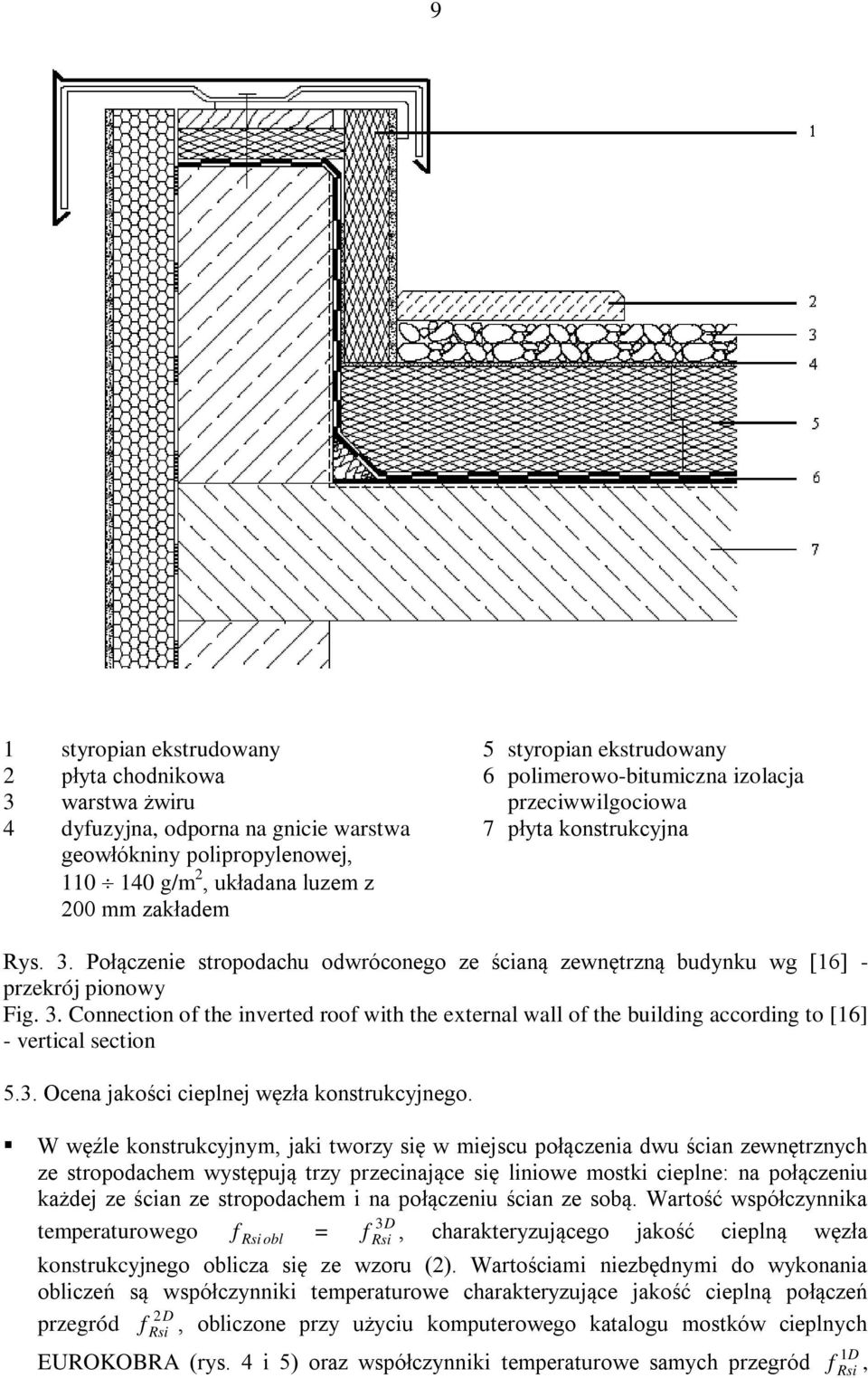 Połączenie stropodachu odwróconego ze ścianą zewnętrzną budynku wg [16] - przekrój pionowy Fig. 3.