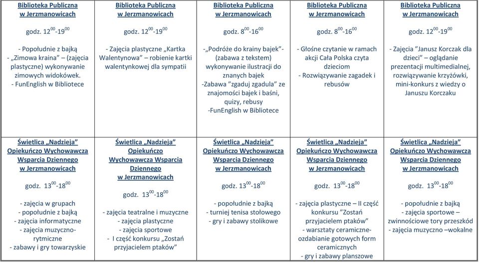 FunEnglish w Bibliotece Zajęcia plastyczne Kartka Walentynowa robienie kartki walentynkowej dla sympatii Podróże do krainy bajek (zabawa z tekstem) wykonywanie ilustracji do znanych bajek Zabawa