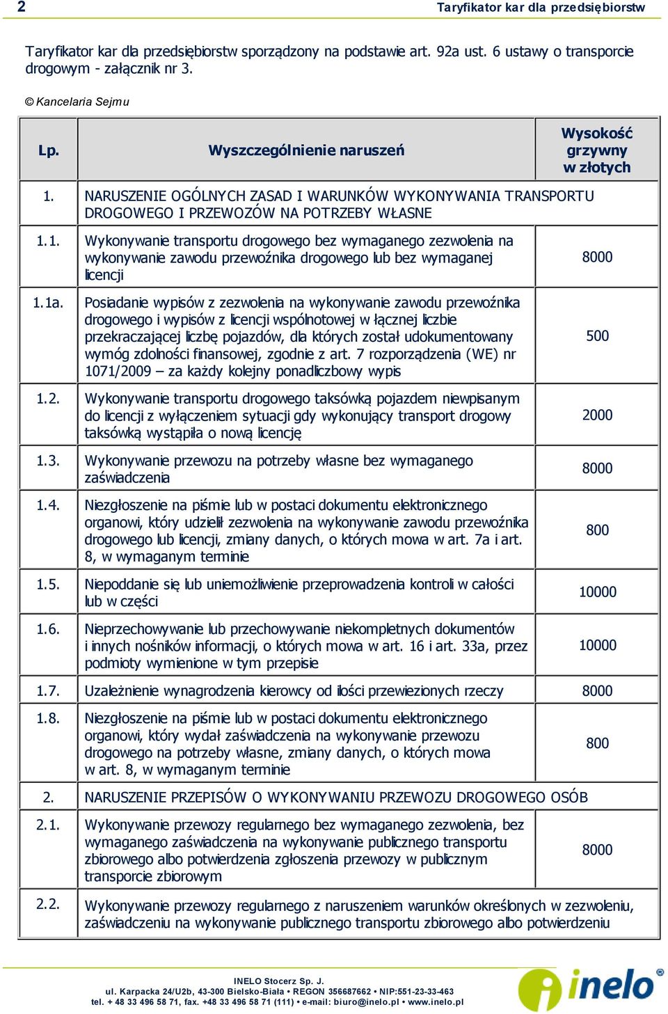 drogowego lub bez wymaganej licencji Posiadanie wypisów z zezwolenia na wykonywanie zawodu przewoźnika drogowego i wypisów z licencji wspólnotowej w łącznej liczbie przekraczającej liczbę pojazdów,