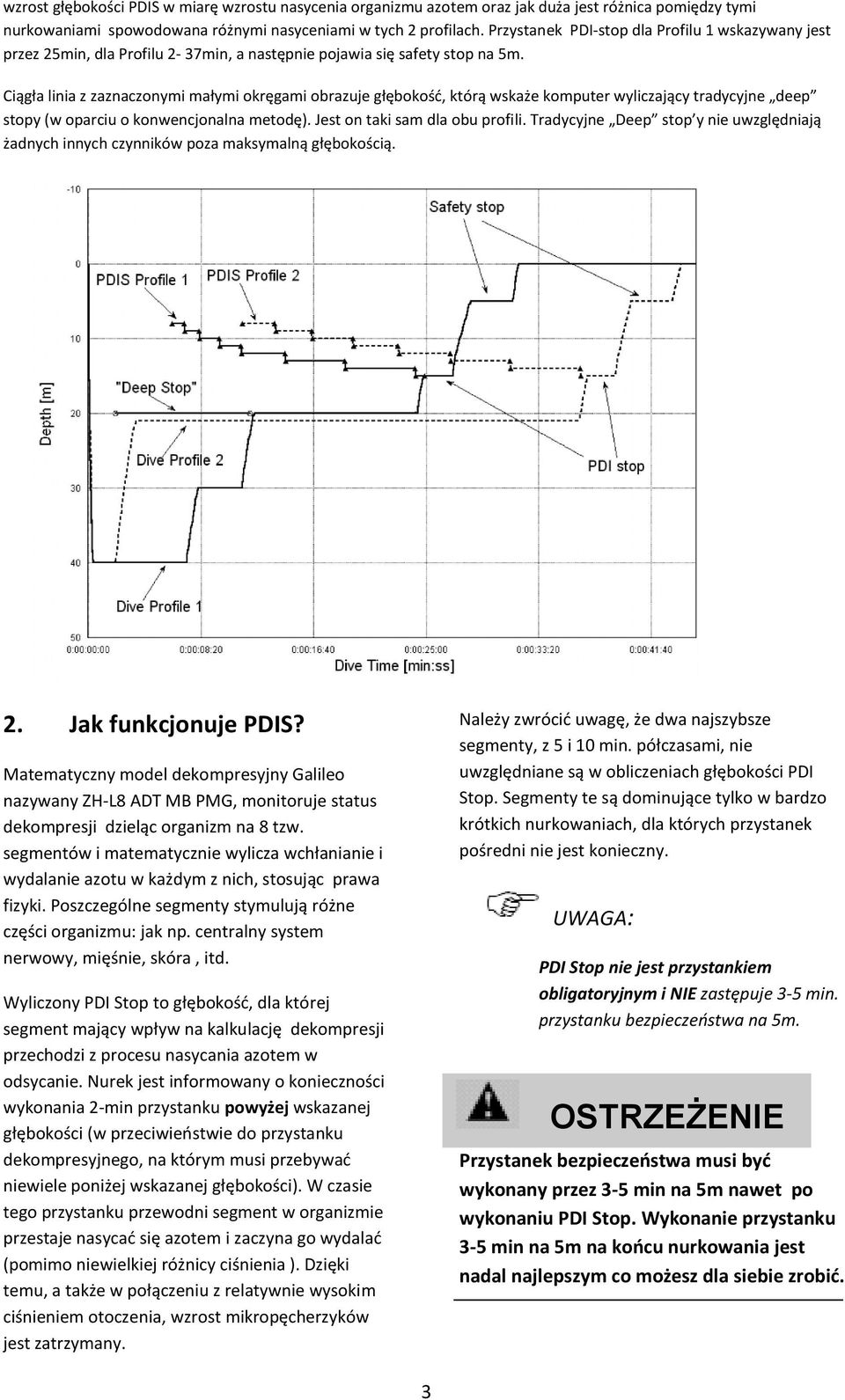 Ciągła linia z zaznaczonymi małymi okręgami obrazuje głębokość, którą wskaże komputer wyliczający tradycyjne deep stopy (w oparciu o konwencjonalna metodę). Jest on taki sam dla obu profili.