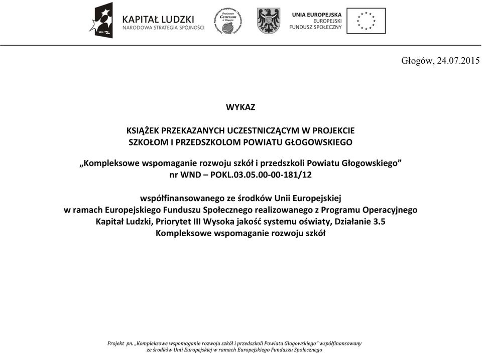 wspomaganie rozwoju szkół i przedszkoli Powiatu Głogowskiego nr WND POKL.03.05.