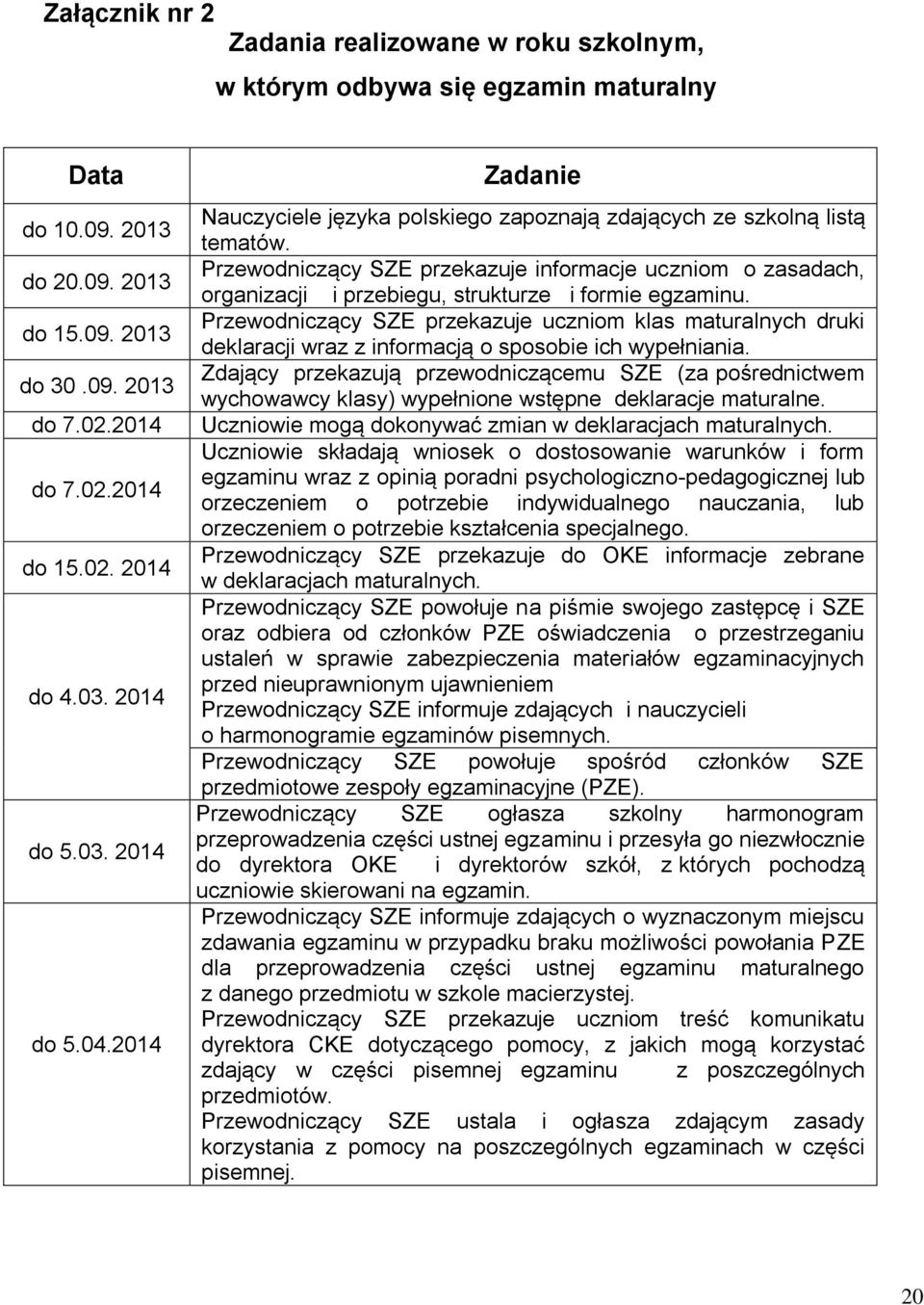 Przewodniczący SZE przekazuje informacje uczniom o zasadach, organizacji i przebiegu, strukturze i formie egzaminu.