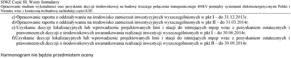 d) Opracowanie raportu o oddziaływaniu na środowisko zamierzeń inwestycyjnych wyszczególnionych w pkt II do 31.03.2014r.