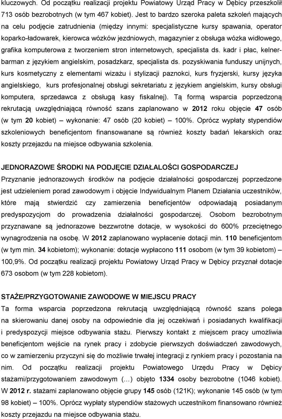 obsługa wózka widłowego, grafika komputerowa z tworzeniem stron internetowych, specjalista ds. kadr i płac, kelnerbarman z językiem angielskim, posadzkarz, specjalista ds.