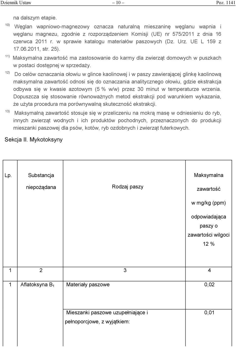 w sprawie katalogu materiałów paszowych (Dz. Urz. UE L 159 z 17.06.2011, str. 25). Maksymalna zawartość ma zastosowanie do karmy dla zwierząt domowych w puszkach w postaci dostępnej w sprzedaży.