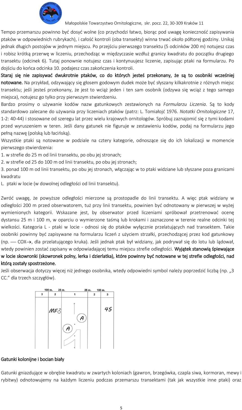 Po przejściu pierwszego transektu (5 odcinków 200 m) notujesz czas i robisz krótką przerwę w liczeniu, przechodząc w międzyczasie wzdłuż granicy kwadratu do początku drugiego transektu (odcinek 6).
