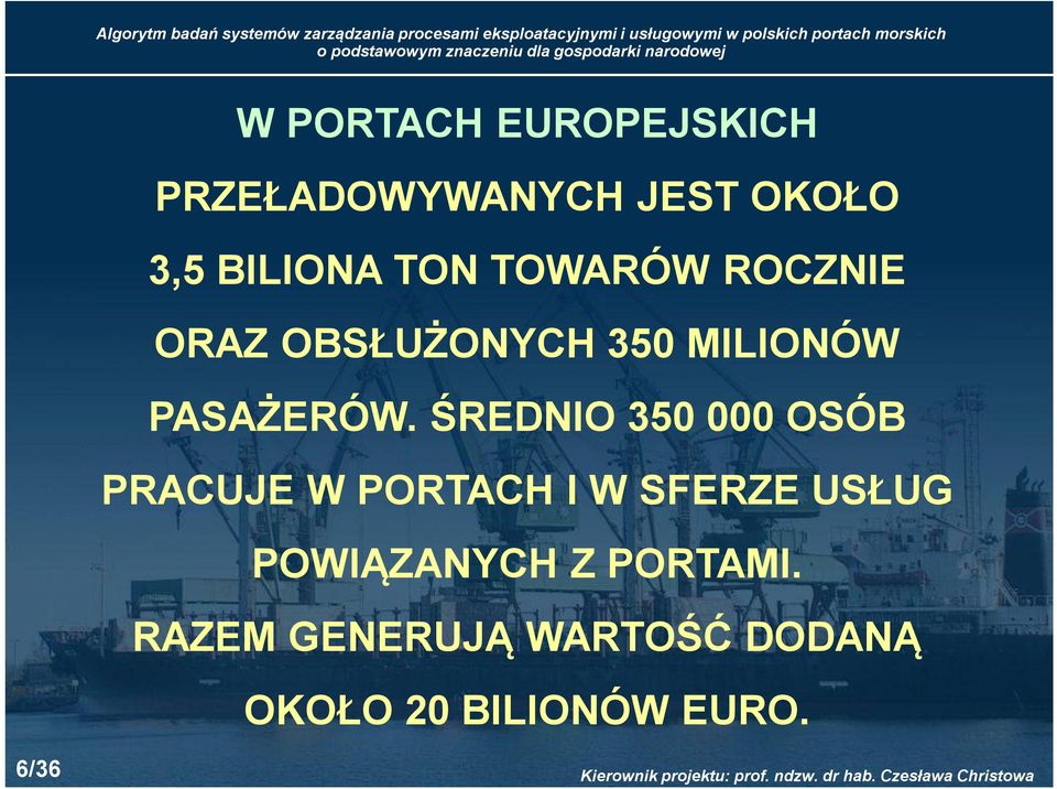 ŚREDNIO 350 000 OSÓB PRACUJE W PORTACH I W SFERZE USŁUG