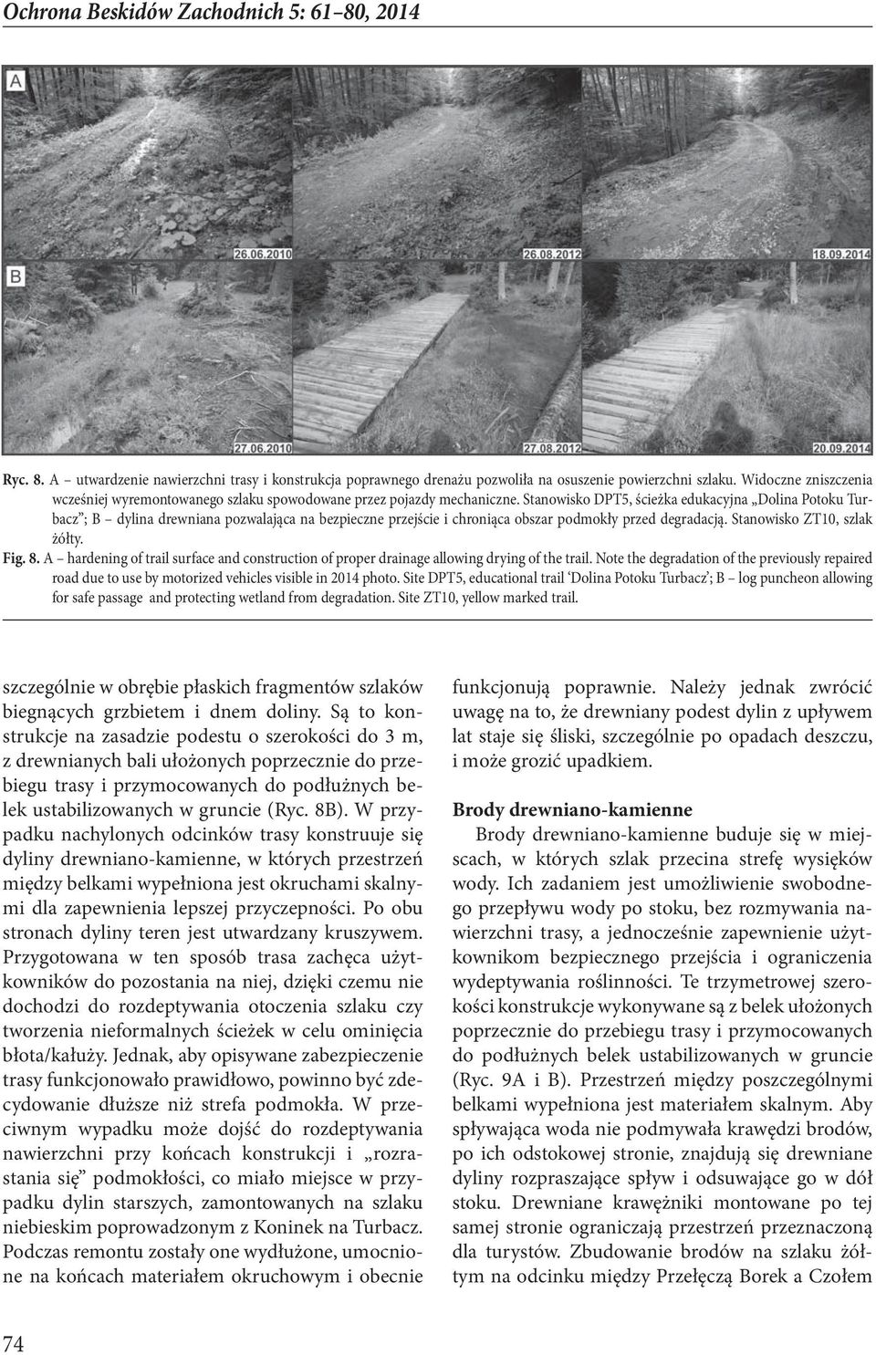 Stanowisko DPT5, ścieżka edukacyjna Dolina Potoku Turbacz ; B dylina drewniana pozwalająca na bezpieczne przejście i chroniąca obszar podmokły przed degradacją. Stanowisko ZT10, szlak żółty. Fig. 8.