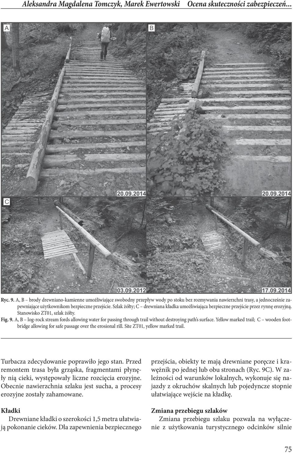 Szlak żółty; C drewniana kładka umożliwiająca bezpieczne przejście przez rynnę erozyjną. Stanowisko ZT01, szlak żółty. Fig. 9.