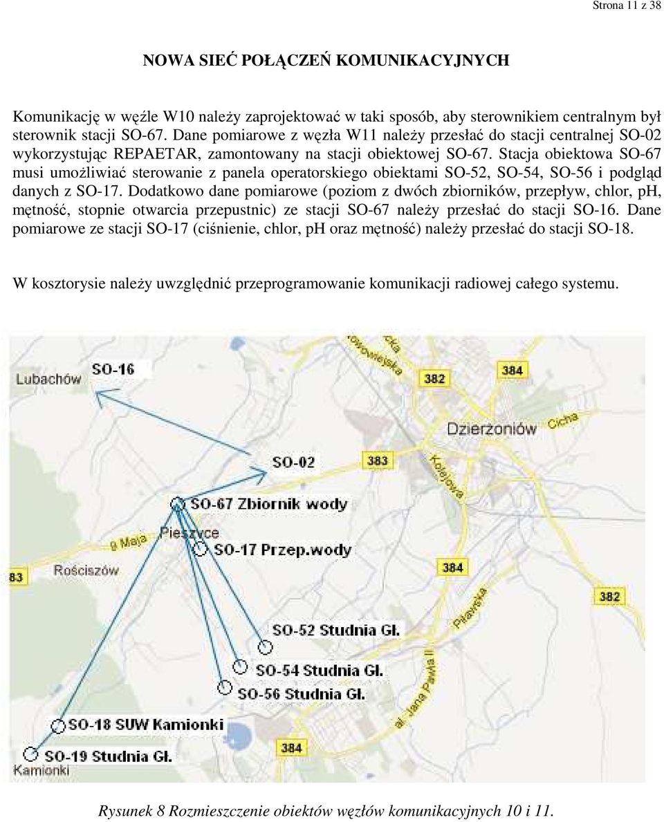 Stacja obiektowa SO-67 musi umoŝliwiać sterowanie z panela operatorskiego obiektami SO-52, SO-54, SO-56 i podgląd danych z SO-17.