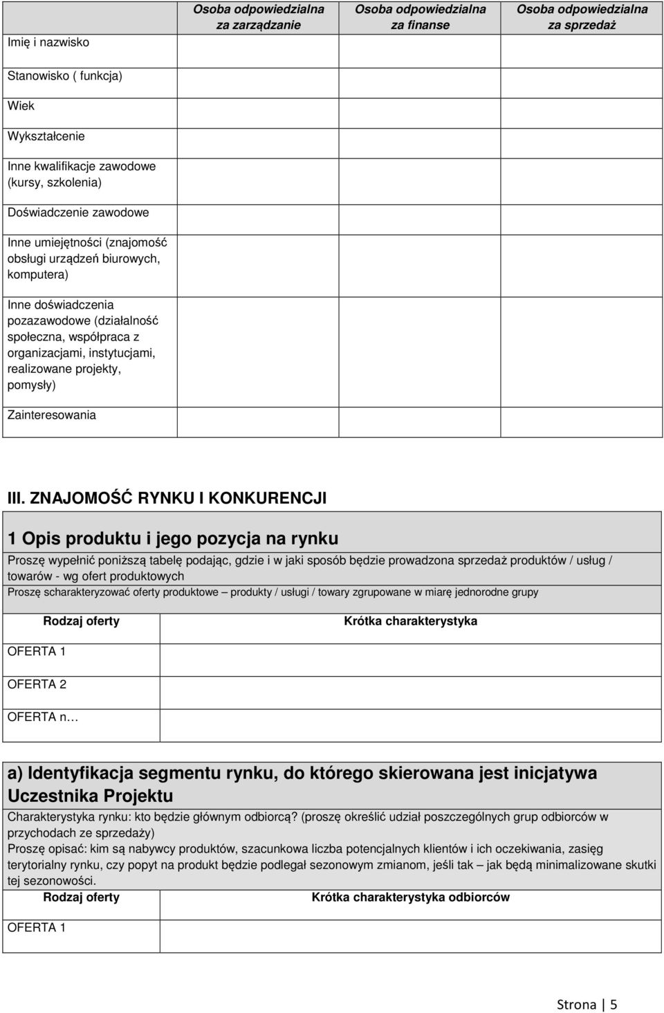 realizowane projekty, pomysły) Zainteresowania III.