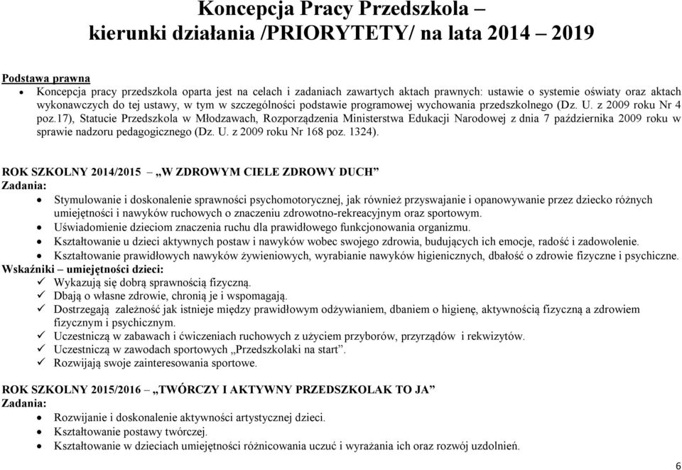 17), Statucie Przedszkola w Młodzawach, Rozporządzenia Ministerstwa Edukacji Narodowej z dnia 7 października 2009 roku w sprawie nadzoru pedagogicznego (Dz. U. z 2009 roku Nr 168 poz. 1324).