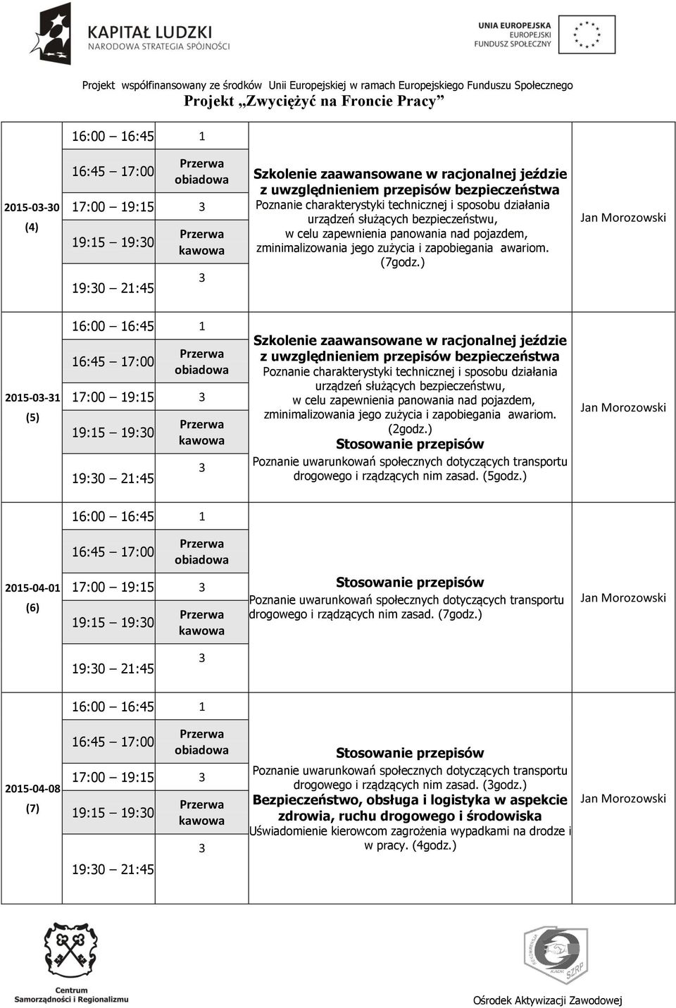 ) 2015-04-01 (6) drogowego i rządzących nim zasad. (7godz.