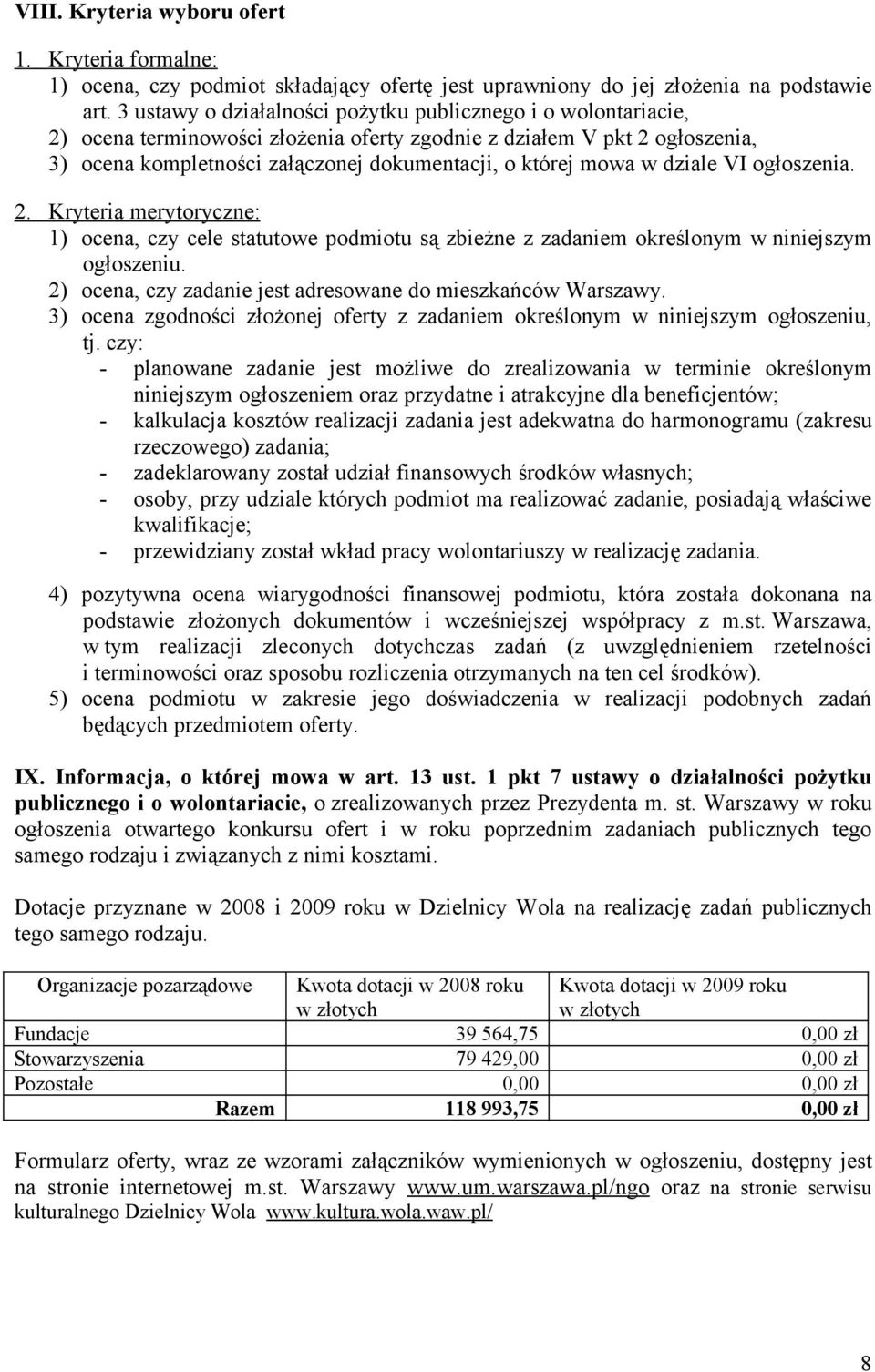 w dziale VI ogłoszenia. 2. Kryteria merytoryczne: 1) ocena, czy cele statutowe podmiotu są zbieżne z zadaniem określonym w niniejszym ogłoszeniu.