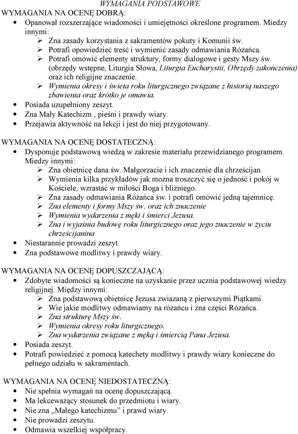 (obrzędy wstępne, Liturgia Słowa, Liturgia Eucharystii, Obrzędy zakończenia) oraz ich religijne znaczenie.