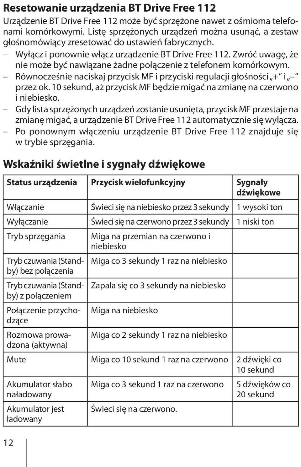 Zwróć uwagę, że nie może być nawiązane żadne połączenie z telefonem komórkowym. Równocześnie naciskaj przycisk MF i przyciski regulacji głośności + i przez ok.