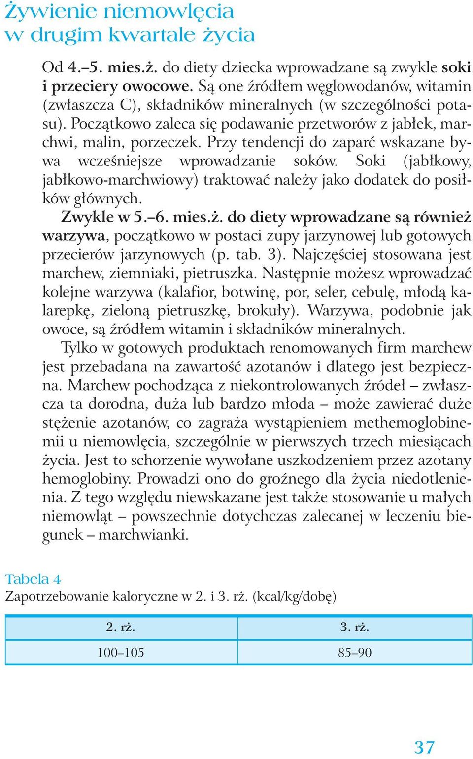 Przy tendencji do zaparç wskazane bywa wczeêniejsze wprowadzanie soków. Soki (jab kowy, jab kowo-marchwiowy) traktowaç nale y jako dodatek do posi ków g ównych. Zwykle w 5. 6. mies.