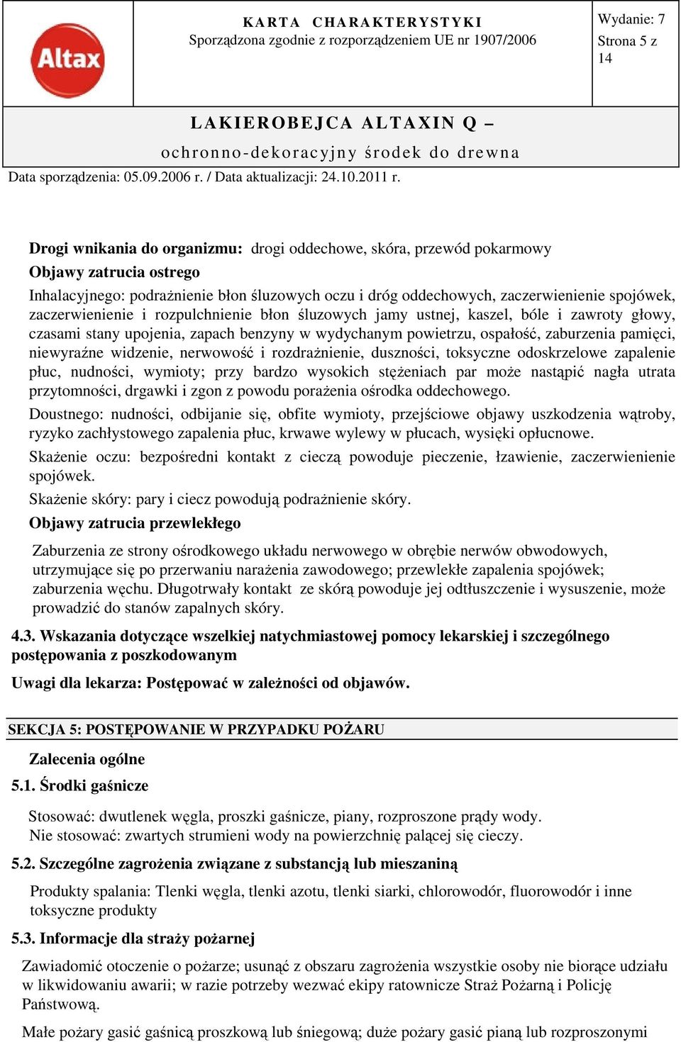 widzenie, nerwowość i rozdrażnienie, duszności, toksyczne odoskrzelowe zapalenie płuc, nudności, wymioty; przy bardzo wysokich stężeniach par może nastąpić nagła utrata przytomności, drgawki i zgon z