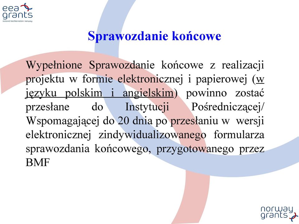 do Instytucji Pośredniczącej/ Wspomagającej do 20 dnia po przesłaniu w wersji