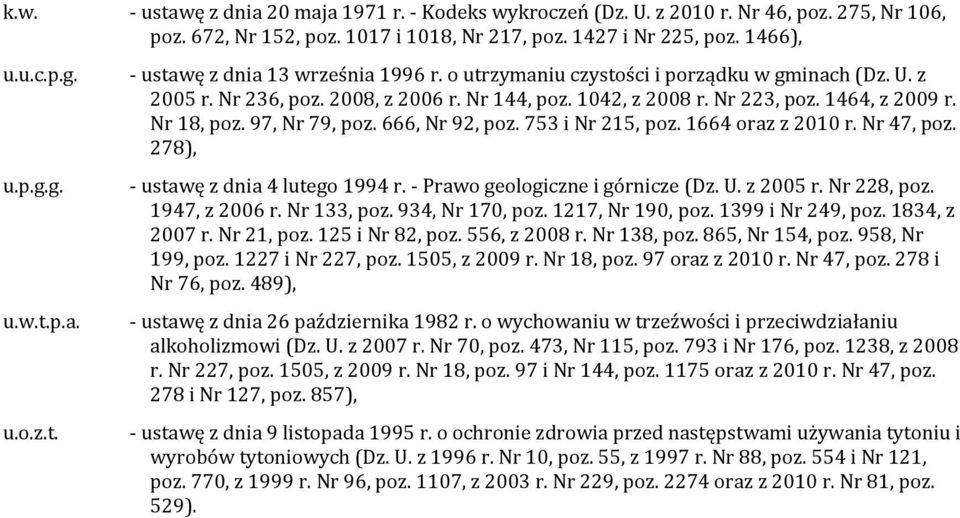 1664 oraz z 2010 r. Nr 47, poz. 278), - ustawę z dnia 4 lutego 1994 r. - Prawo geologiczne i górnicze (Dz. U. z 5 r. Nr 228, poz. 1947, z 6 r. Nr 133, poz. 934, Nr 170, poz. 1217, Nr 190, poz.