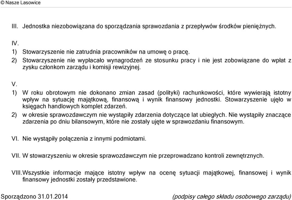 1) W roku obrotowym nie dokonano zmian zasad (polityki) rachunkowości, które wywierają istotny wpływ na sytuację majątkową, finansową i wynik finansowy jednostki.