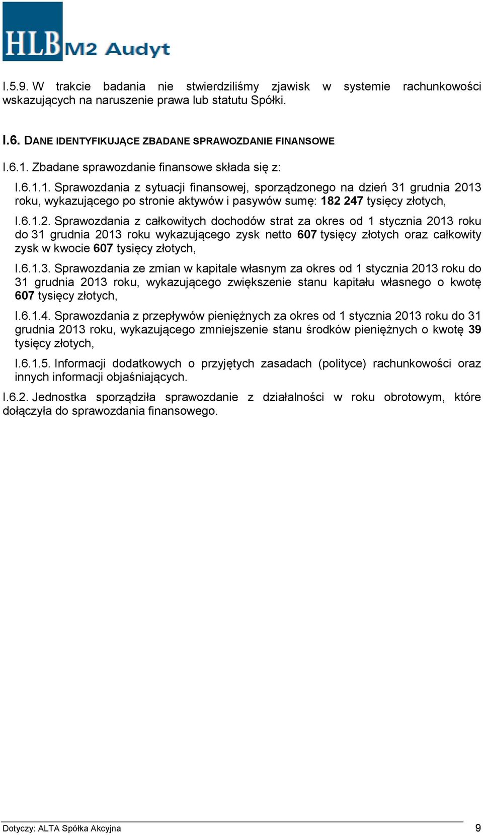 1. Sprawozdania z sytuacji finansowej, sporządzonego na dzień 31 grudnia 20