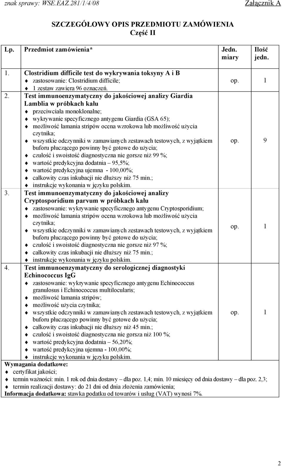 lub możliwość użycia czytnika; wszystkie odczynniki w zamawianych zestawach testowych, z wyjątkiem op.