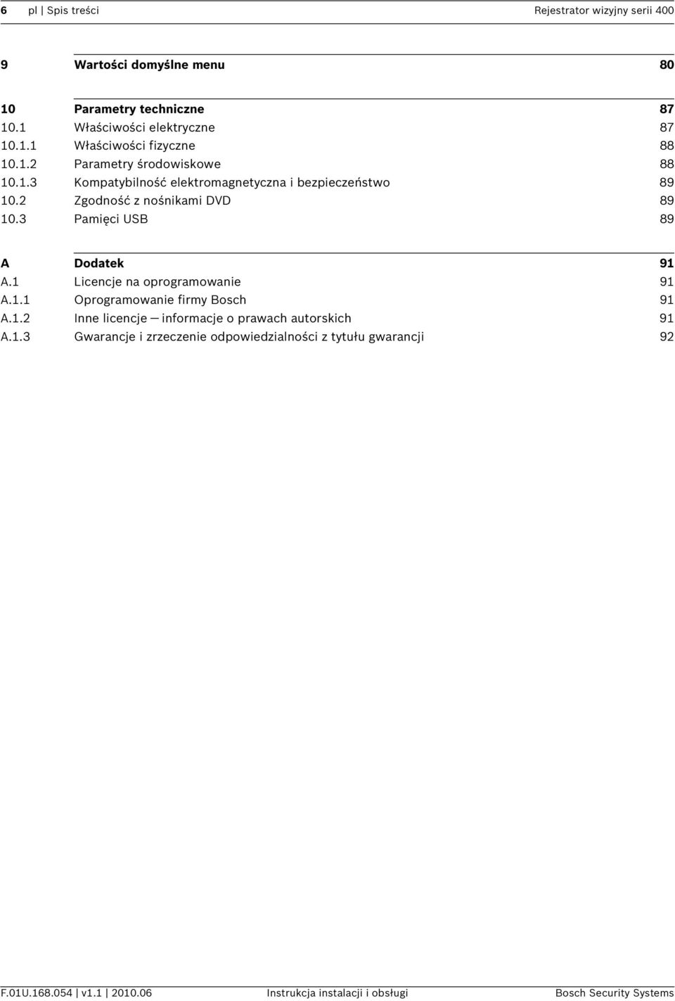 3 Pamięci USB 89 A Dodatek 91 A.1 Licencje na oprogramowanie 91 A.1.1 Oprogramowanie firmy Bosch 91 A.1.2 Inne licencje informacje o prawach autorskich 91 A.