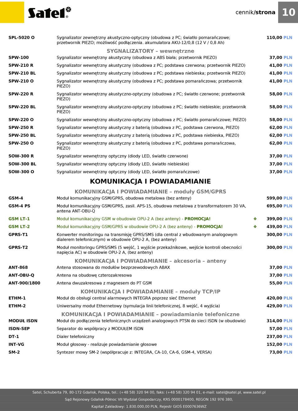 SPW-220 O SPW-250 R SPW-250 BL SPW-250 O SOW-300 R SOW-300 BL SOW-300 O GSM-4 GSM-4 PS Sygnalizator wewnętrzny akustyczny (obudowa z PC; podstawa czerwona; przetwornik Sygnalizator wewnętrzny