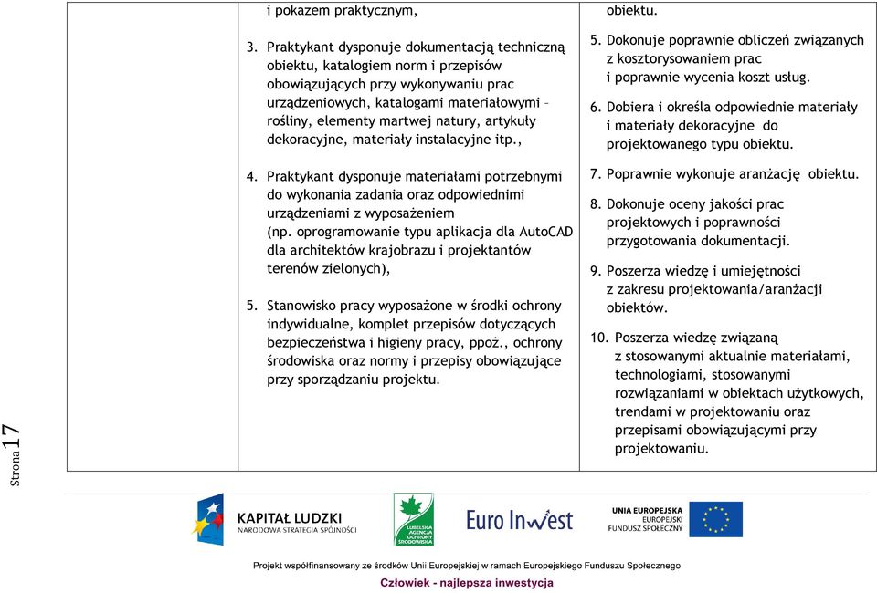artykuły dekoracyjne, materiały instalacyjne itp., obiektu. 5. Dokonuje poprawnie obliczeń związanych z kosztorysowaniem prac i poprawnie wycenia koszt usług. 6.