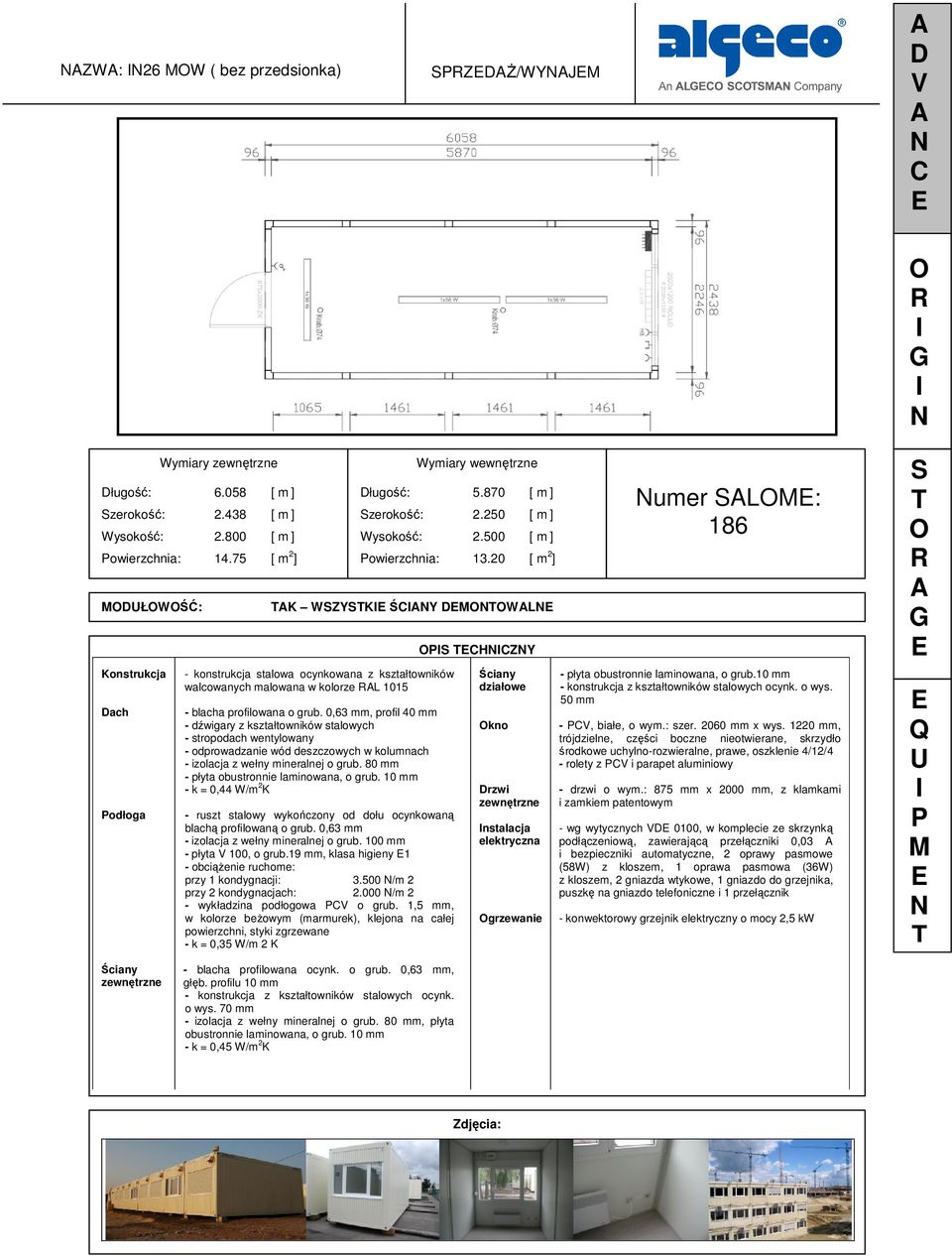 1,5 mm, HZY kno nstalacja grzewanie umer L: 186 o wys. -, białe, o wym.: szer. 2060 mm x wys.