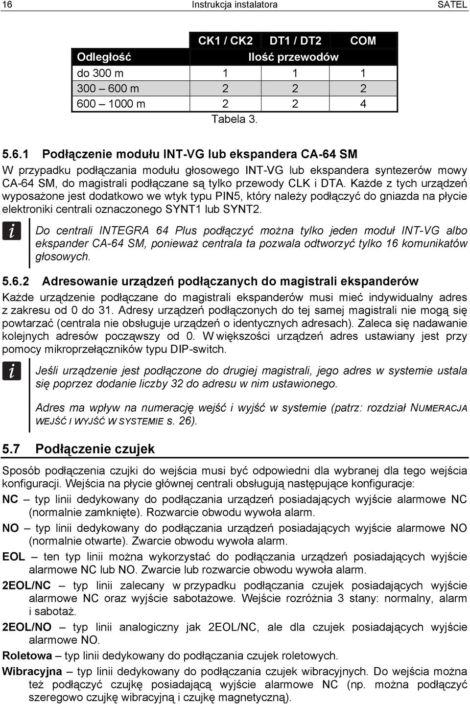 Do centrali INTEGRA 64 Plus podłączyć można tylko jeden moduł INT-VG albo ekspander CA-64 SM, ponieważ centrala ta pozwala odtworzyć tylko 16 komunikatów głosowych. 5.6.2 Adresowanie urządzeń podłączanych do magistrali ekspanderów Każde urządzenie podłączane do magistrali ekspanderów musi mieć indywidualny adres z zakresu od 0 do 31.